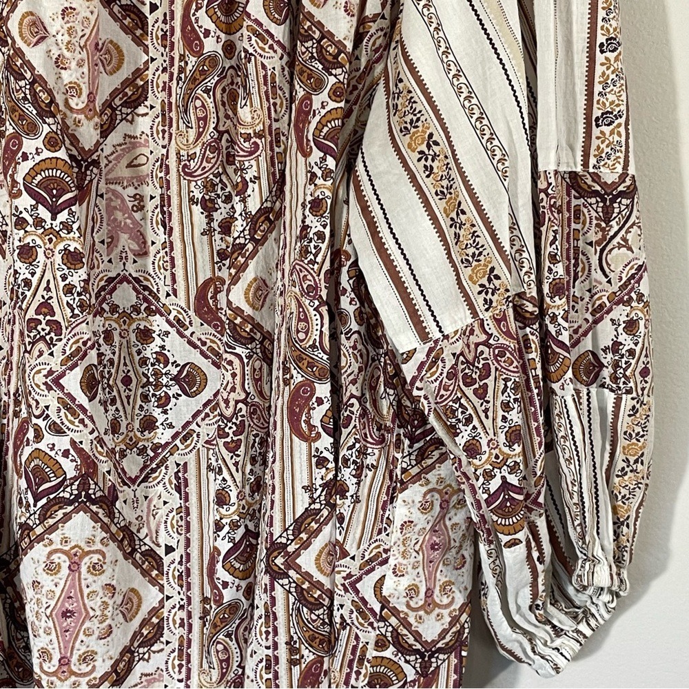 Cato Paisley Stripe Square Neck Patchwork Blouse Burgundy Cream Plus Size 22 24 - Picture 3 of 9